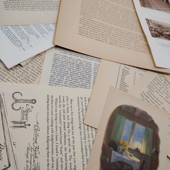 Very Vintage Book Pages, Old Book Page Bundle, Assorted Book Pages - Picture 3 of 10